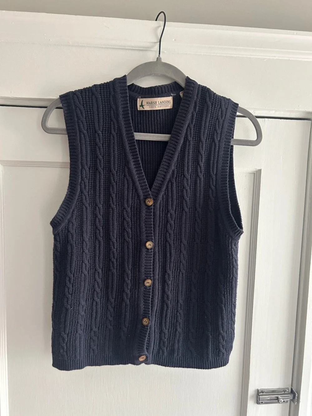 Marsh Landing Navy Cotton Cable Knit Vest - Picture 1 of 4